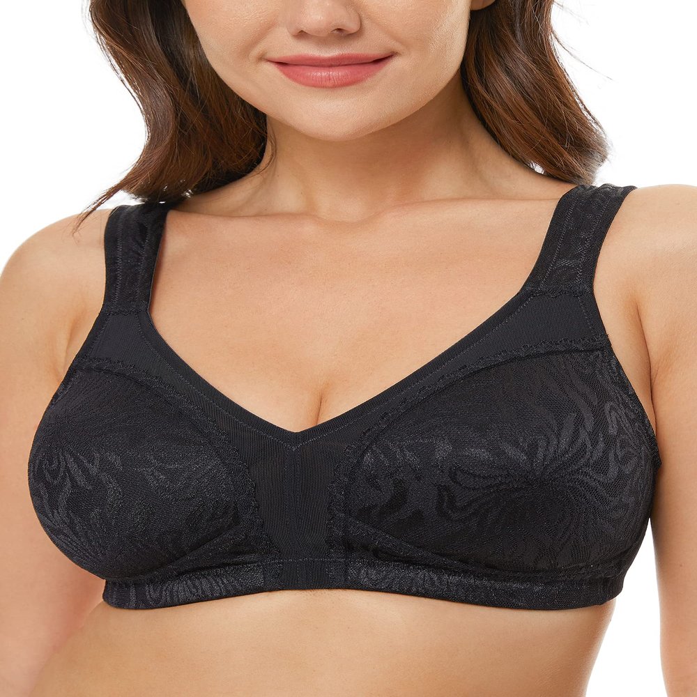 Wingslove Women's Full Coverage Non Padded Comfort Minimizer Wire-Free Bra Plus Size(Black,42H)