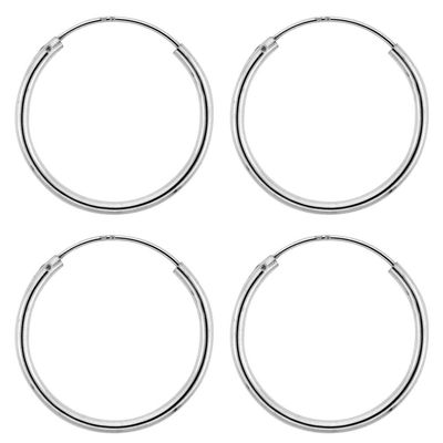 2 Pairs Sterling Silver Endless Hoop Earrings thin 1 mm tube 3/4 inch 20mm