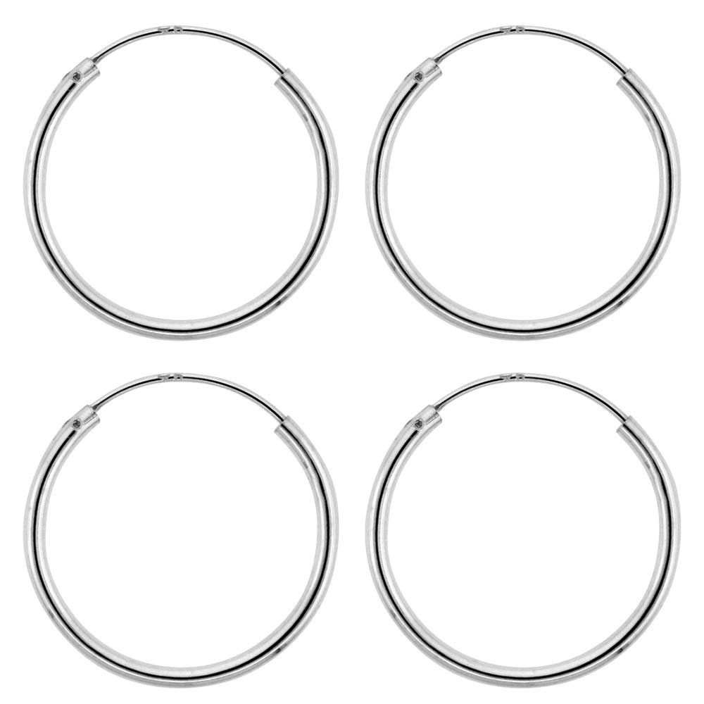 2 Pairs Sterling Silver Endless Hoop Earrings thin 1 mm tube 3/4 inch 20mm