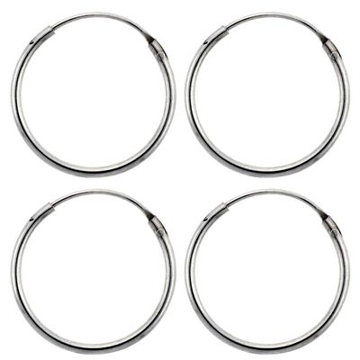 2 Pairs Sterling Silver Endless Hoop Earrings thin 1 mm tube 5/8 inch 16mm