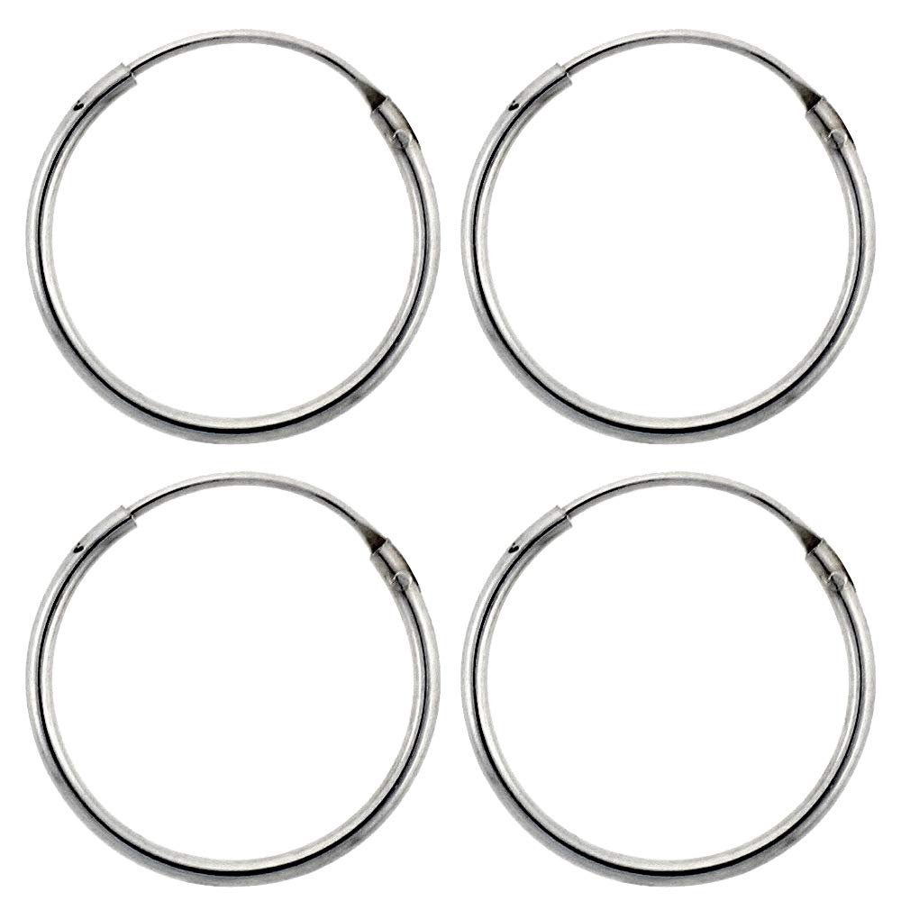 2 Pairs Sterling Silver Endless Hoop Earrings thin 1 mm tube 5/8 inch 16mm