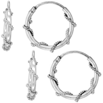 2 Pairs Sterling Silver Rope Wire Wrapped Endless Hoop Earrings 1 mm thin tube 7/16 inch 14mm