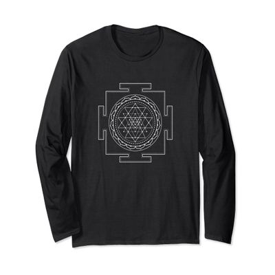 Sacred Geometry Long Sleeve Shirt Sri Yantra Cube White Yoga