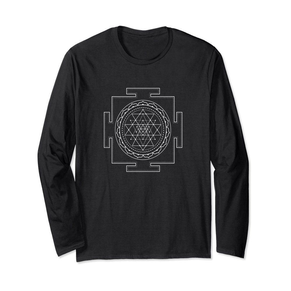 Sacred Geometry Long Sleeve Shirt Sri Yantra Cube White Yoga