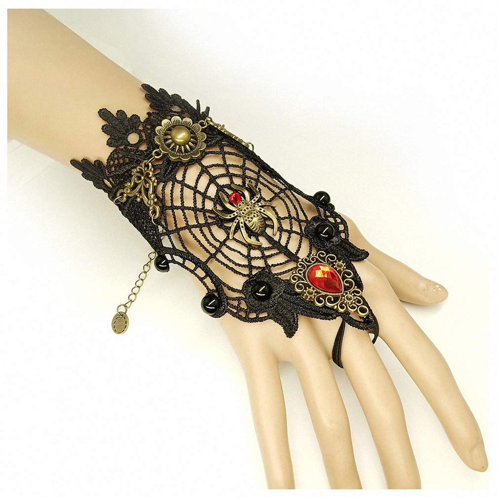 1pc Women Vintage Steampunk Style Sexy Lace Fingerless Long Gloves Spider Web