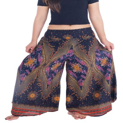 Lannaclothesdesign Palazzo Pants for Women Wide Leg Boho Harem Yoga Pants S M L XL Sizes(L, Black Flower Eye, Length 39 inches)