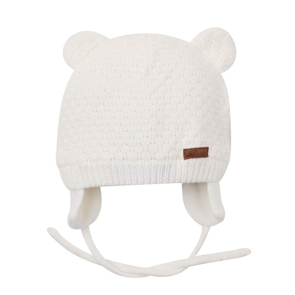 BAVST Baby Beanie Hat for Winter with Earfalp Cute Bear Kids Toddler Girls Boys Warm Knit Cap 0-2Years?White, L