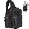 Piscifun 30L Fishing Tackle Backpack with Rod & Water Holder, Multi-Compartment Lightweight Large Tackle Sling Bag for Fishing Gear and Equipment, Gift for Men, Black view 1