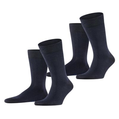FALKE Men's Happy 2-Pack Socks, Breathable, Cotton, Crew Length, Soft Trouser Socks, Lightweight, Trendy Clothing, Blue (Dark Navy 6375), 12.5-15, 2 Pairs