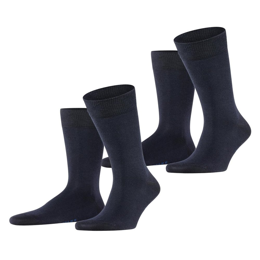 FALKE Men's Happy 2-Pack Socks, Breathable, Cotton, Crew Length, Soft Trouser Socks, Lightweight, Trendy Clothing, Blue (Dark Navy 6375), 12.5-15, 2 Pairs
