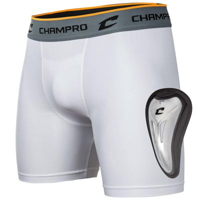 Champro Compression Boxer Short with Cup - Polyester/Spandex, Youth X-Small, White, BPS14YCWXS