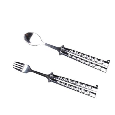 Butterfly Fork and Spoon Set for Hunting, Camping and Hiking Purposes. (Silver)