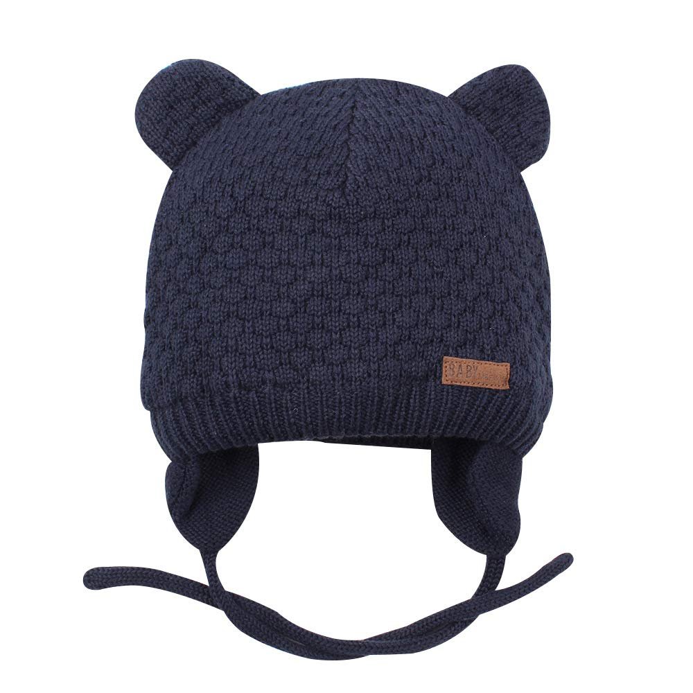 BAVST Baby Beanie Hat for Winter with Earfalp Cute Bear Kids Toddler Girls Boys Warm Knit Cap 0-2Years?Navy, S