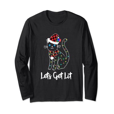 Merry Christmas Cat Long Sleeve - Lets get lit Xmas Shirt