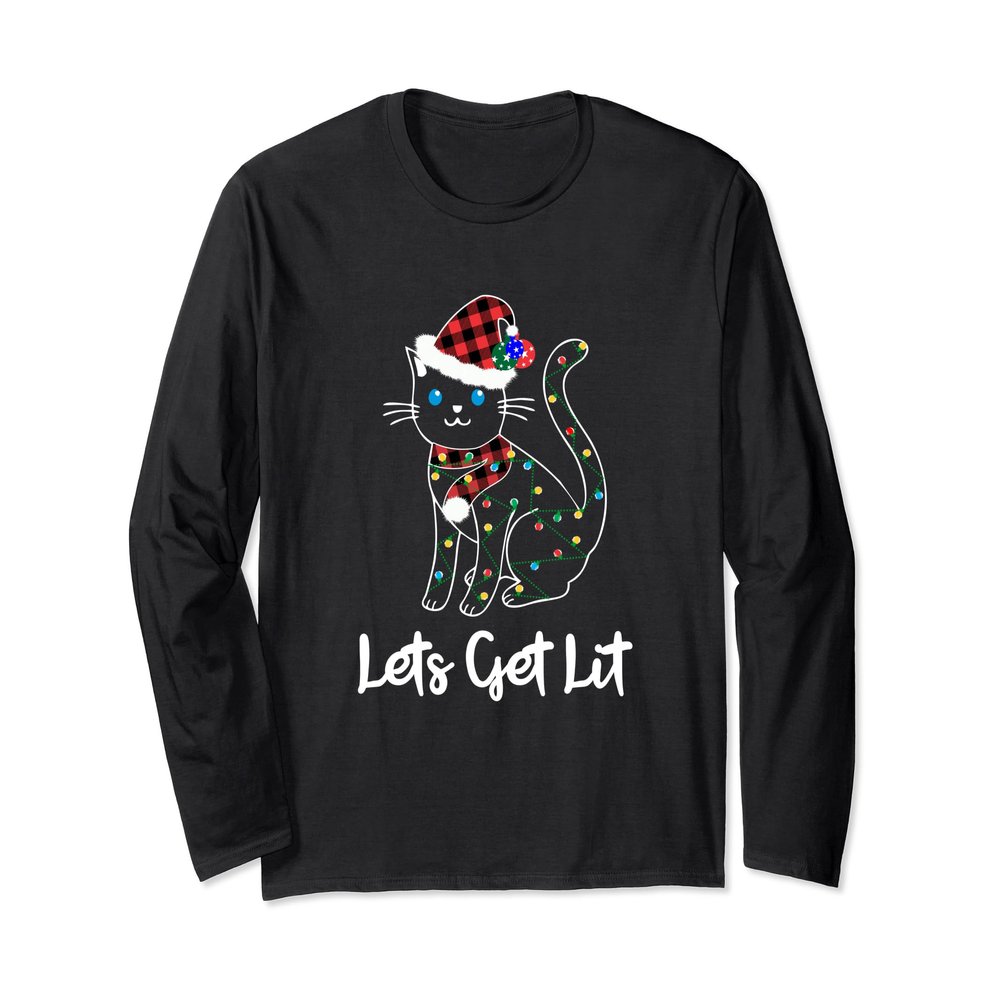 Merry Christmas Cat Long Sleeve - Lets get lit Xmas Shirt