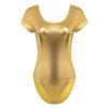ranrann Women's Shiny Metallic PVC Leather Leotard Bodysuit Short Sleeves Dance Gymnastics Bodycon Gold X-Large view 4