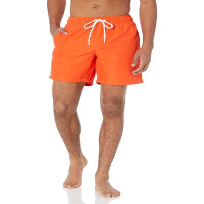Amazon Essentials Men's Swim Trunks with Mesh Lining, Pockets, Drawstring Closure, Orange, Large