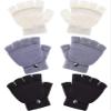 3 Pairs Kids Fingerless Mittens Convertible Flip Top Gloves Children Soft Knitted Gloves for Boys Girls (Black, White, Gray, Medium) view 1