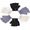 3 Pairs Kids Fingerless Mittens Convertible Flip Top Gloves Children Soft Knitted Gloves for Boys Girls (Black, White, Gray, Medium) view 3