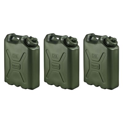 Scepter 3-Pack Portable Military Style Water Container for Camping & Outdoors, 5 Gallon, Green - Heavy-Duty Plastic Beverage and Hydration Dispenser for Outdoor Trip