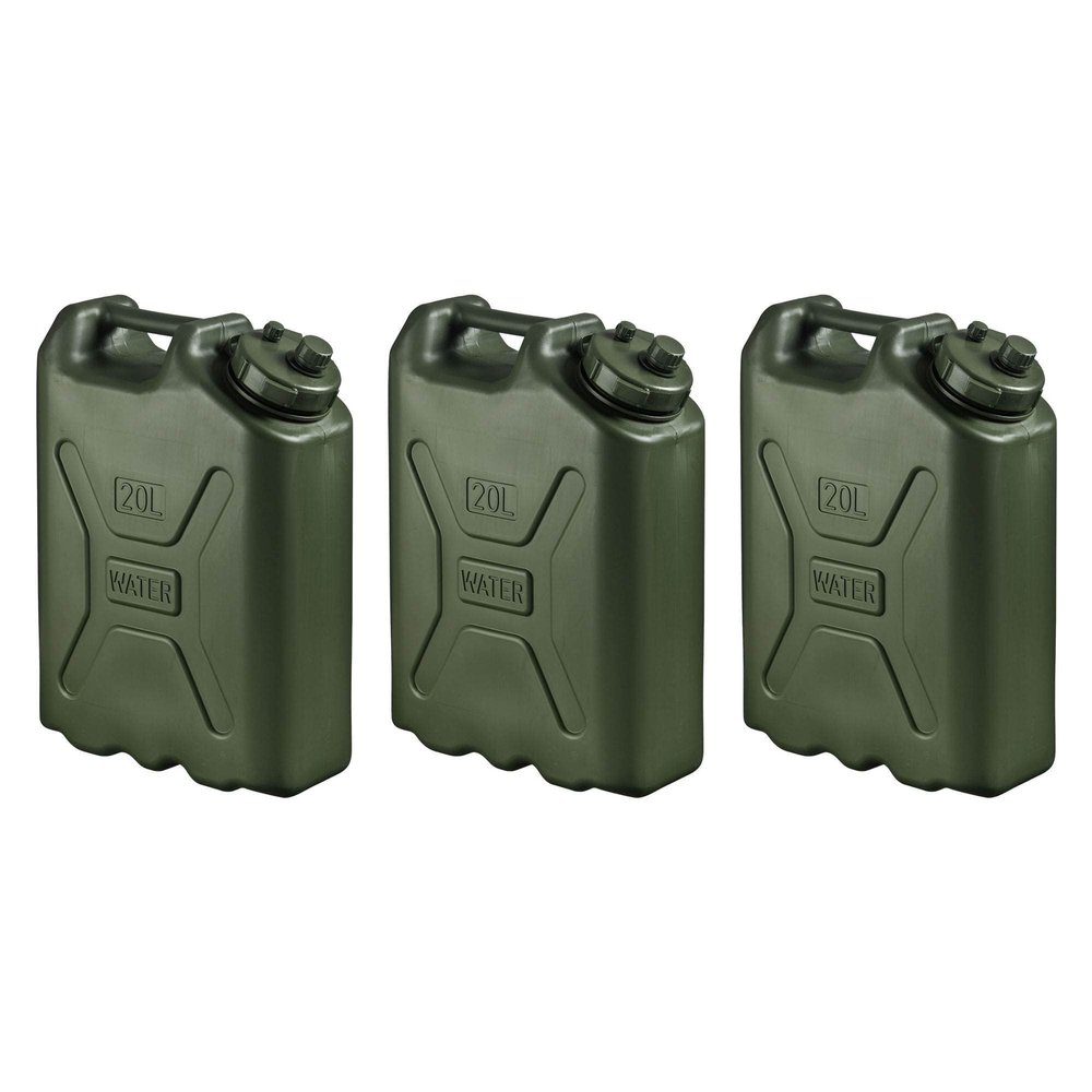 Scepter 3-Pack Portable Military Style Water Container for Camping & Outdoors, 5 Gallon, Green - Heavy-Duty Plastic Beverage and Hydration Dispenser for Outdoor Trip