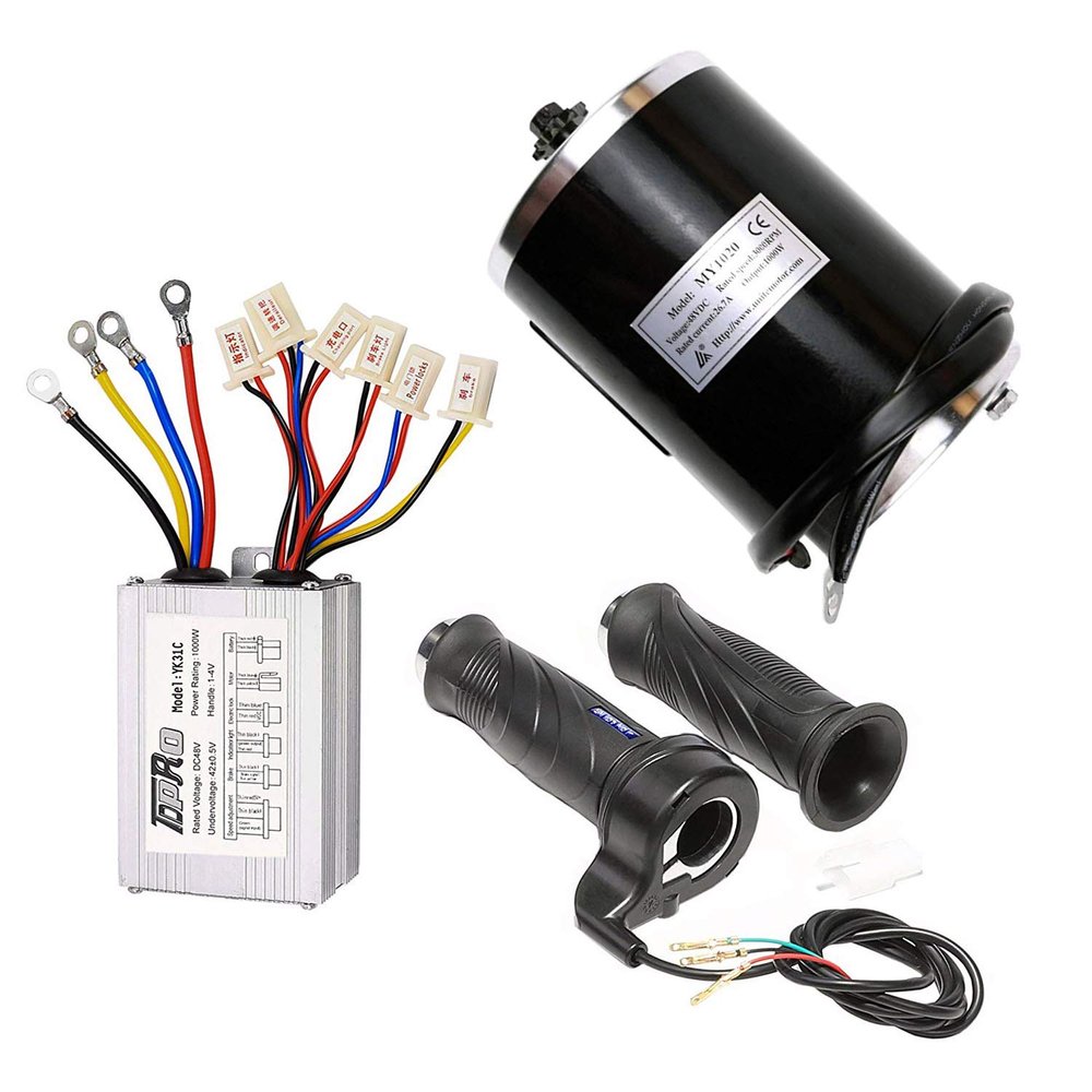 TDPRO 48V 1000W Brushed Speed Motor & Controller & Throttle Grip Kit for Electric Scooter Go Kart Bicycle e Bike Tricycle Moped