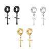 Set of 3 Stainless Steel Non-pierced Clip On Cross Dangle Drop Hoop Earrings, Black Gold Silver, 6pcs view 1