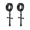 Set of 3 Stainless Steel Non-pierced Clip On Cross Dangle Drop Hoop Earrings, Black Gold Silver, 6pcs view 2