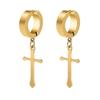 Set of 3 Stainless Steel Non-pierced Clip On Cross Dangle Drop Hoop Earrings, Black Gold Silver, 6pcs view 3