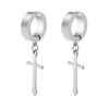Set of 3 Stainless Steel Non-pierced Clip On Cross Dangle Drop Hoop Earrings, Black Gold Silver, 6pcs view 4