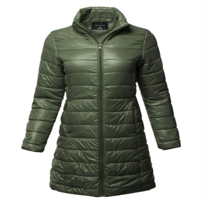 Made by Emma Casual Solid Comfortable Light Weight Long Quilted Padding Jacket Olive S