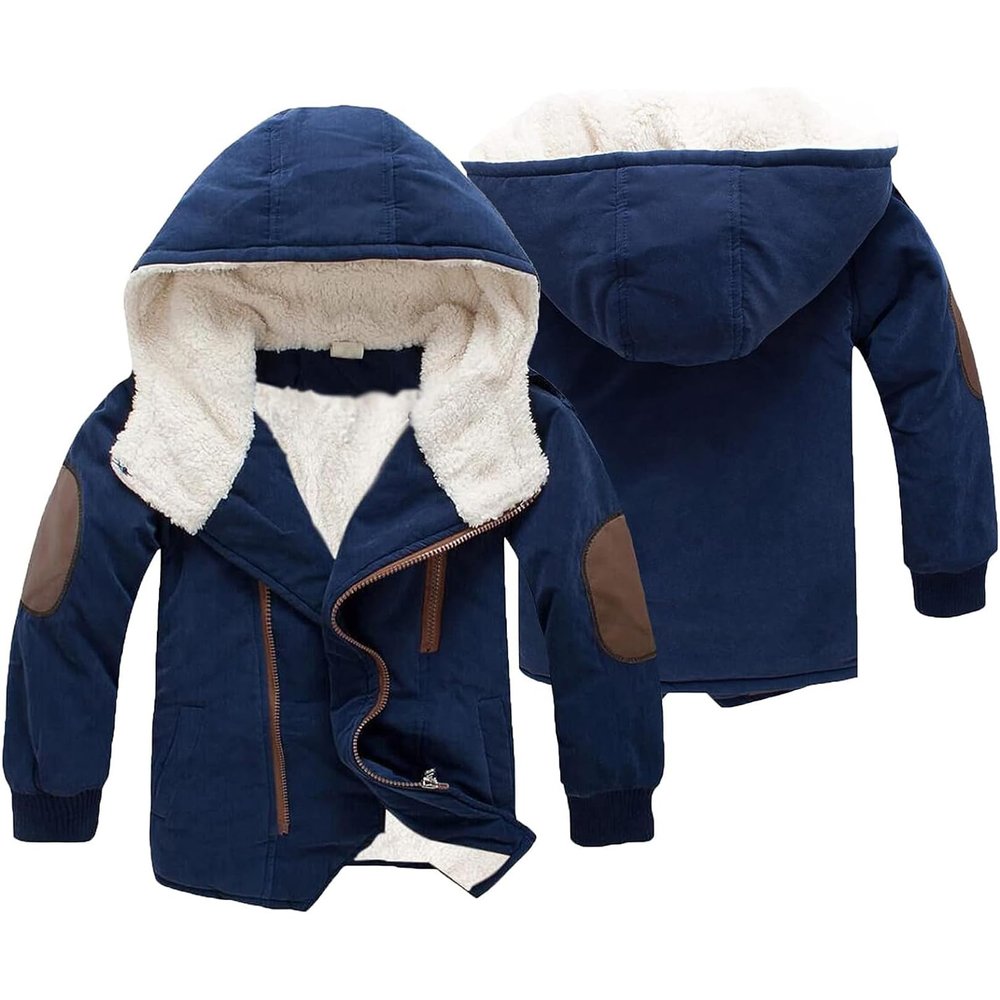 EISHOW Clearance Kids Boys Warm Thick Jackets Hooded Cotton Fleece Parka Coat Children Winter Zipper Outerwear (Navy, 7-8 years)