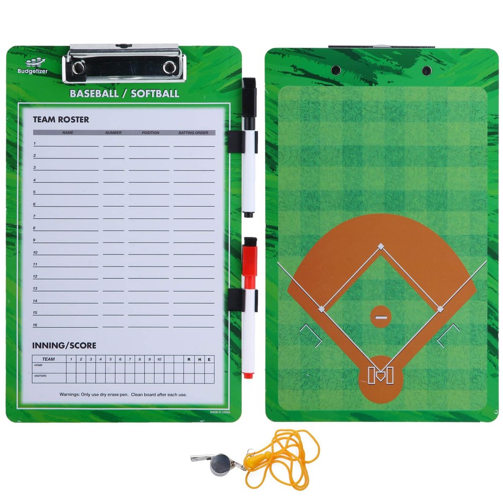 Baseball Clipboard for Coaches Double Sided Baseball Lineup Board, Baseball Whiteboard Bundled with Whistle and Dry Erase Markers