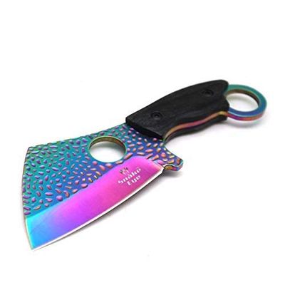 Snake Eye Tactical Heavy Duty Fixed Blade Cleaver Razor Style Hunting Knife w/Nylon Sheath (Rainbow)