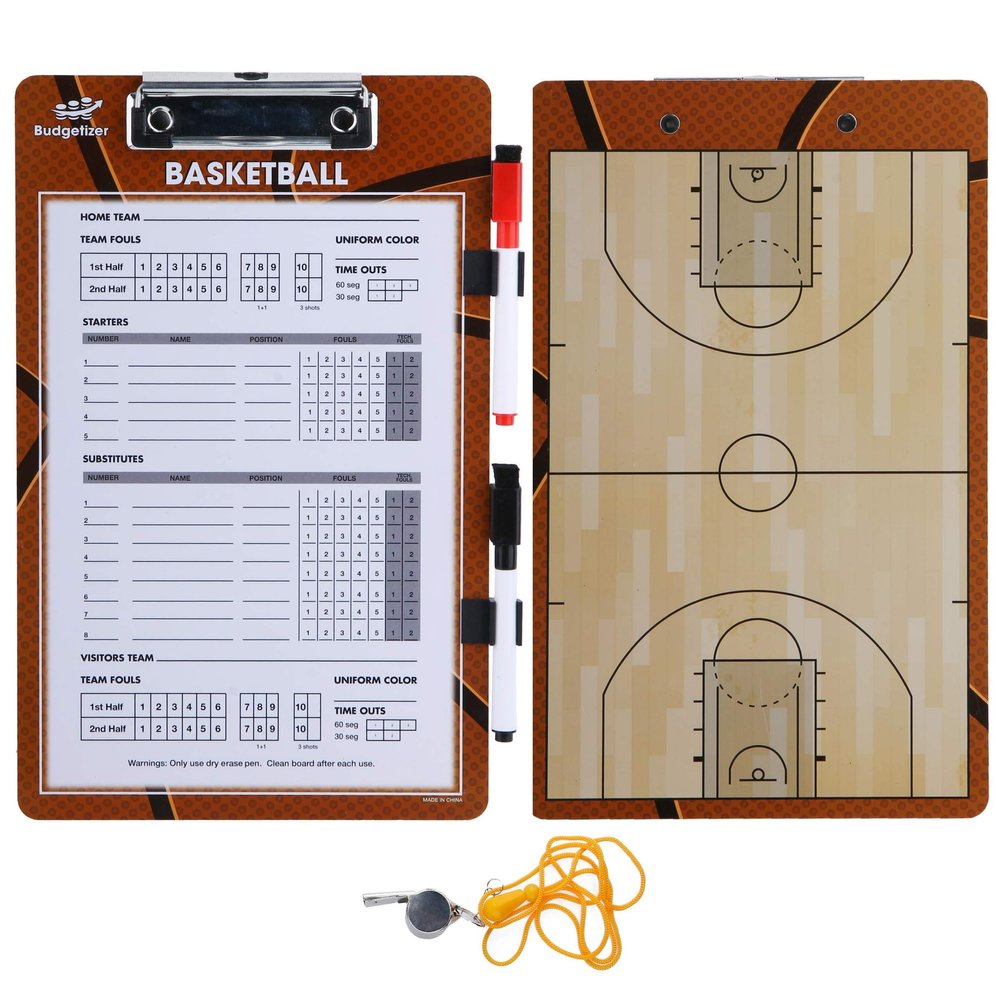 Basketball Clipboard Dry Erase for Coach Double Sided Lineup Basketball Whiteboard for Coaches with Whistle and Dry Erase  Coaching Equipment Playbook Board Gear - Basketball Coaching Board