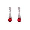 GRACE JUN Long Water Drop Rhinestone Crystal Clip on Earrings No Pierced for Women Costum Jewelry (Silver Red Clip-On) view 1