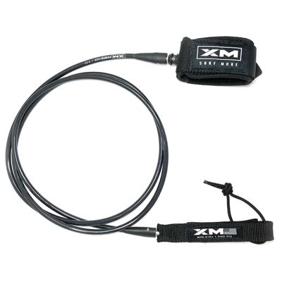XM SURF MORE Premium Surfboard Leash, 8ft, Made in USA, Regular Cord Thickness (1/4in,7mm), Key Pocket, Unbreakable Swivels, Detachable Railsaver, All Black, Kink-Free [3 Year Warranty]