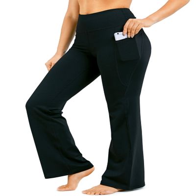 28"/30"/32"/34" Inseam Women's Bootcut Yoga Pants Long Bootleg High-Waisted Flare Pants with Pockets BlackFlare_28_Small Black