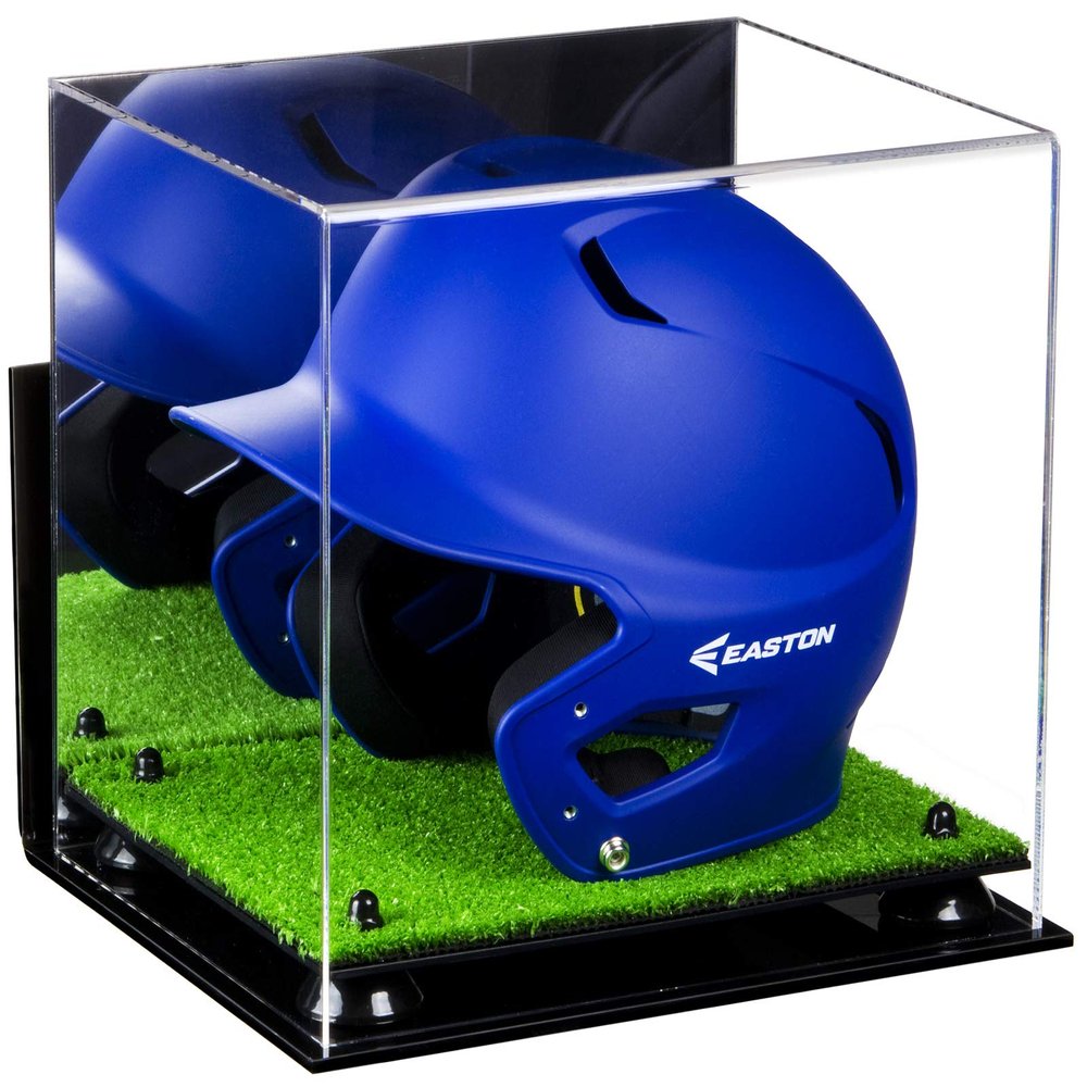 Acrylic Display Case for Baseball Batting Helmet Premium Baseball Display Case with Turf Base and Polished Edges Durable Display Cases for Collectibles .Dim: 12.25" L x 10" W x 10.5" H (A012-BR)
