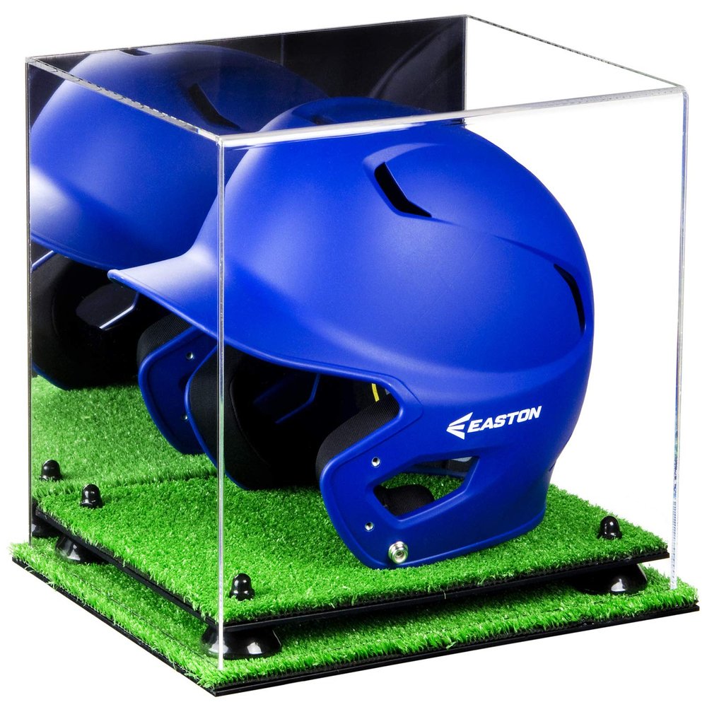 Acrylic Display Case for Baseball Batting Helmet Premium Baseball Display Case with Turf Base and Polished Edges Durable Display Cases for Collectibles.Dim:12.25 L x 10 D x 10.5 H (A012-BR)