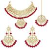 Aheli Indian Wedding Wear Faux Kundan Necklace with Maang Tikka Set Ethnic Fashion Bharatanatyam jewellery set Gift for Women Red view 1