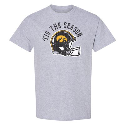 AS1146 - Iowa Hawkeyes Tis The Season Football Helmet T Shirt - 3X-Large - Sport Grey
