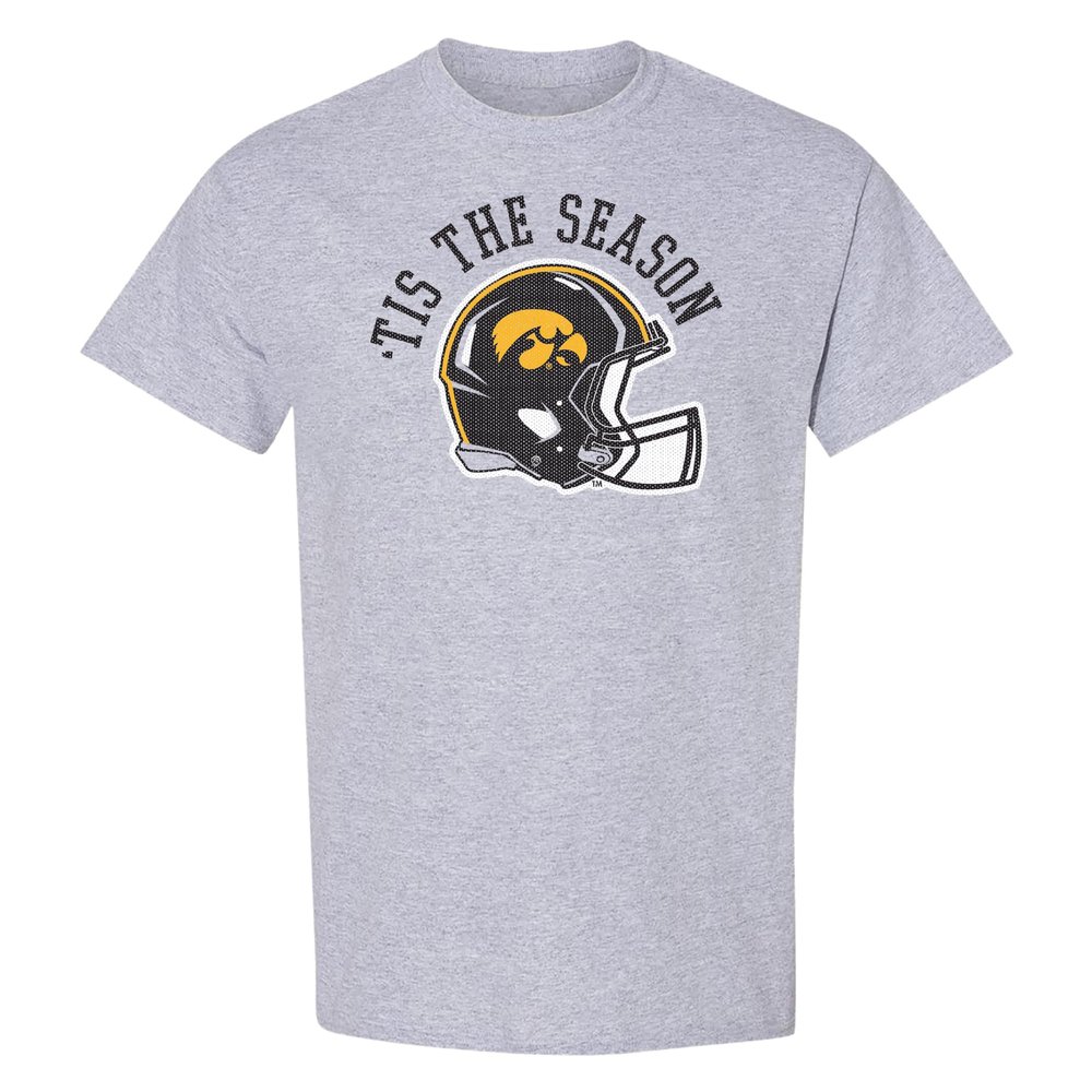 AS1146 - Iowa Hawkeyes Tis The Season Football Helmet T Shirt - 3X-Large - Sport Grey