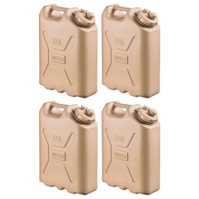 Scepter 4-Pack Portable Military Style Water Container for Camping & Outdoors, 5 Gallon, Sand - Heavy-Duty Plastic Beverage and Hydration Dispenser for Outdoor Trip
