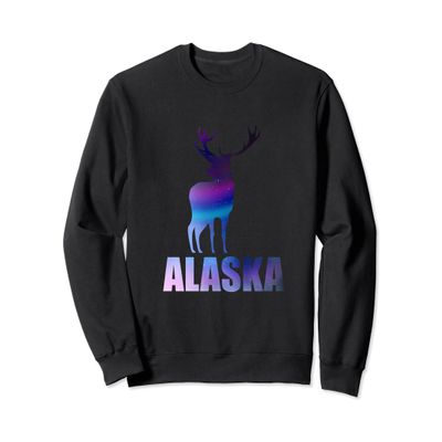 Alaska Day Reindeer with Polar Lights and Moose Sweatshirt