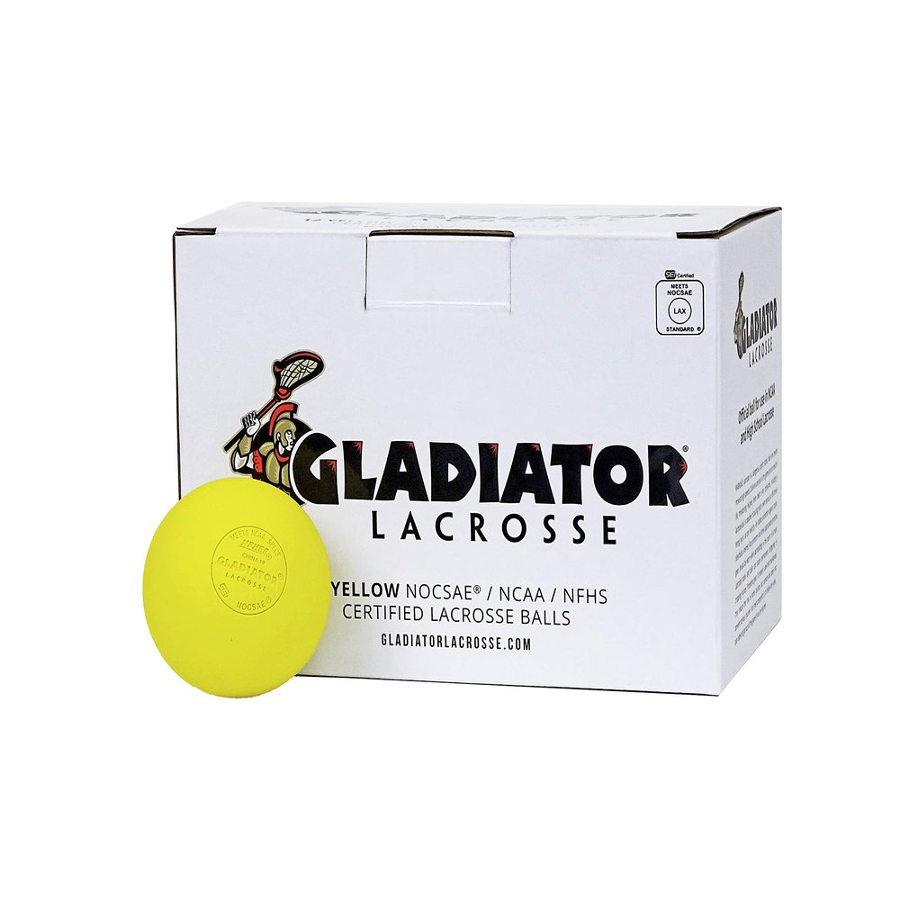 Gladiator Lacrosse Box of 12 Official Lacrosse Game Balls Yellow Meets NOCSAE Standards, SEI Certified