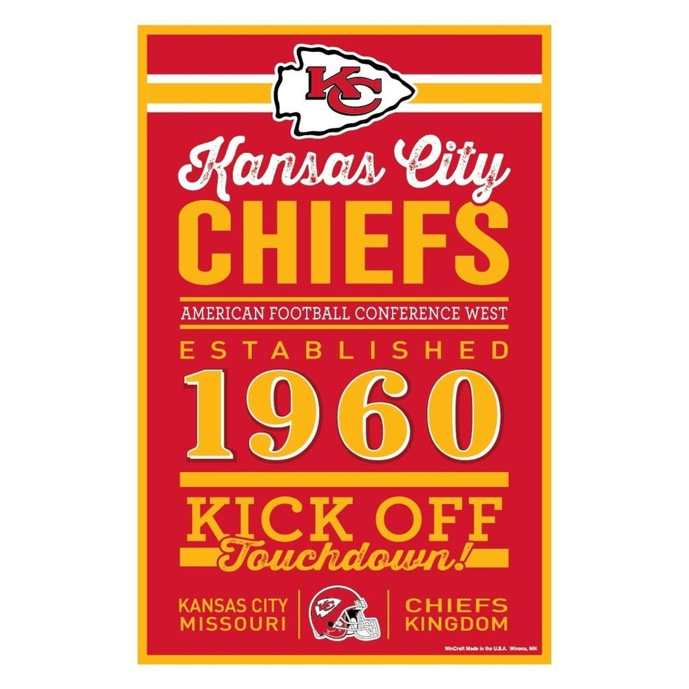 NFL Kansas City Chiefs SignWood Established Design, Team Color, 11x17