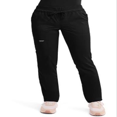 Cherokee Scrubs for Women Mid Rise Tapered Leg Drawstring Pant with 5 Pockets, Cargo Bottom with 2 Way Stretch Fabric - WW105P, L Petite, Black