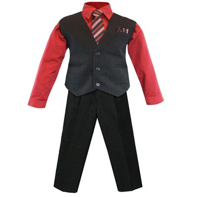 Luca Gabriel Toddler Boys' 4 Piece Pinstripe Vest Shirt Tie Pant and Hanky Set Red - 3t