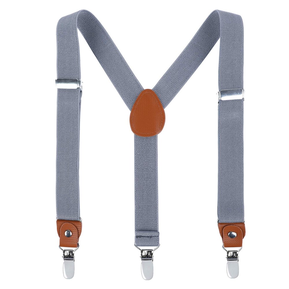 AWAYTR Kids Boys Adults Suspenders - 4 Sizes Sturdy Metal Clips Elastic Adjustable Suspender (27 inches (5 Years-9 Years),Dark gray)